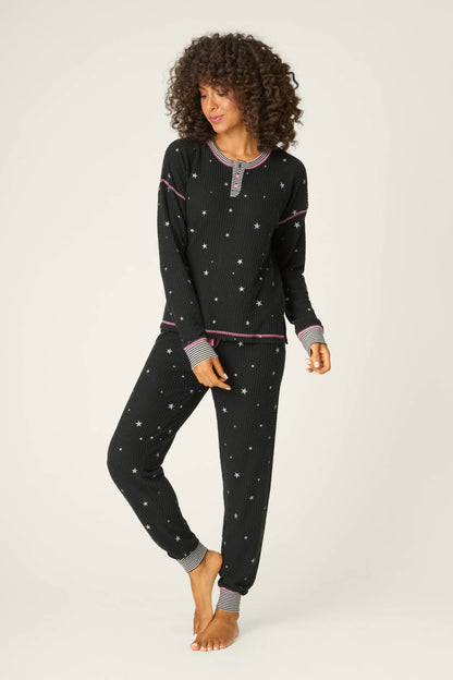 SKI JAMMIE CLASSICS PJ SET IN BLACK FRONT VIEW