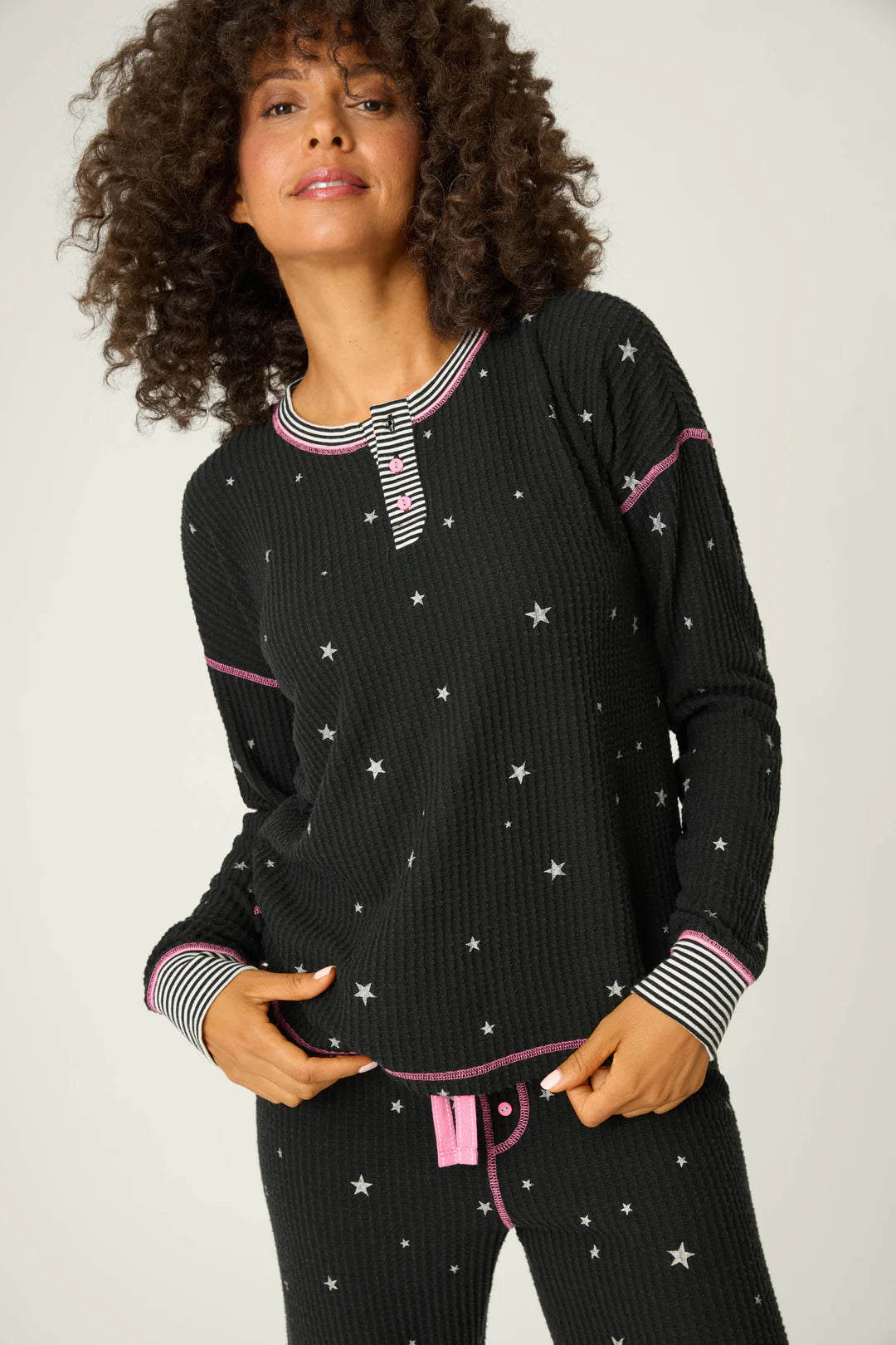 SKI JAMMIE CLASSICS PJ TOP IN BLACK FRONT VIEW