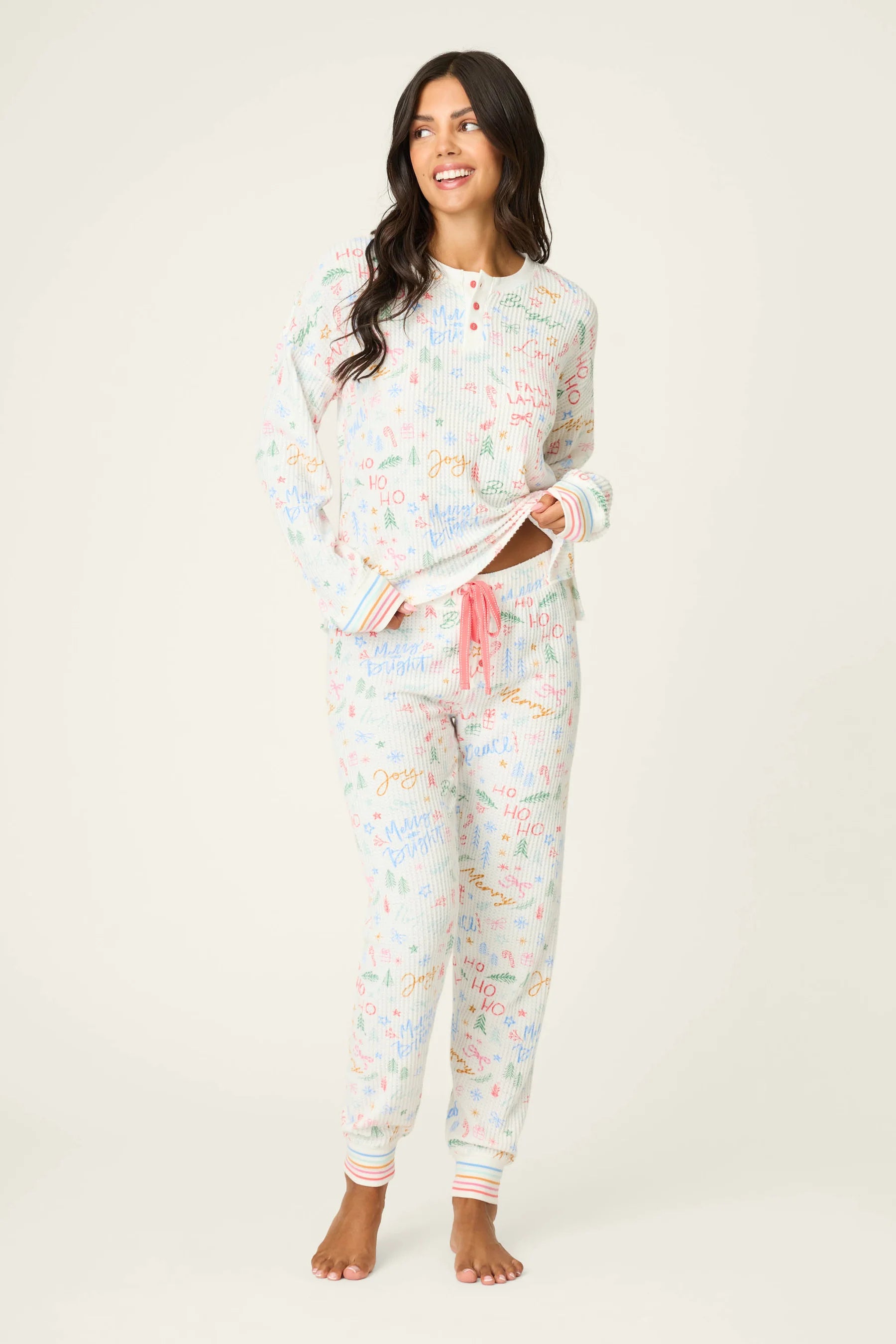 SKI JAMMIE CLASSICS PJ SET IN IVORY FRONT VIEW