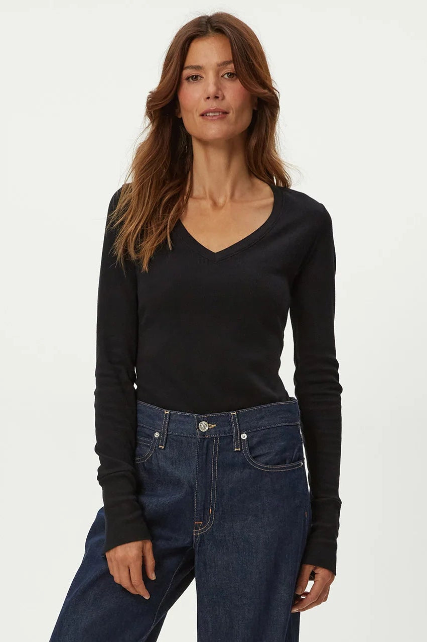 DINAH V-NECK w/SNAP WRIST IN BLACK/NUDE FRONT VIEW