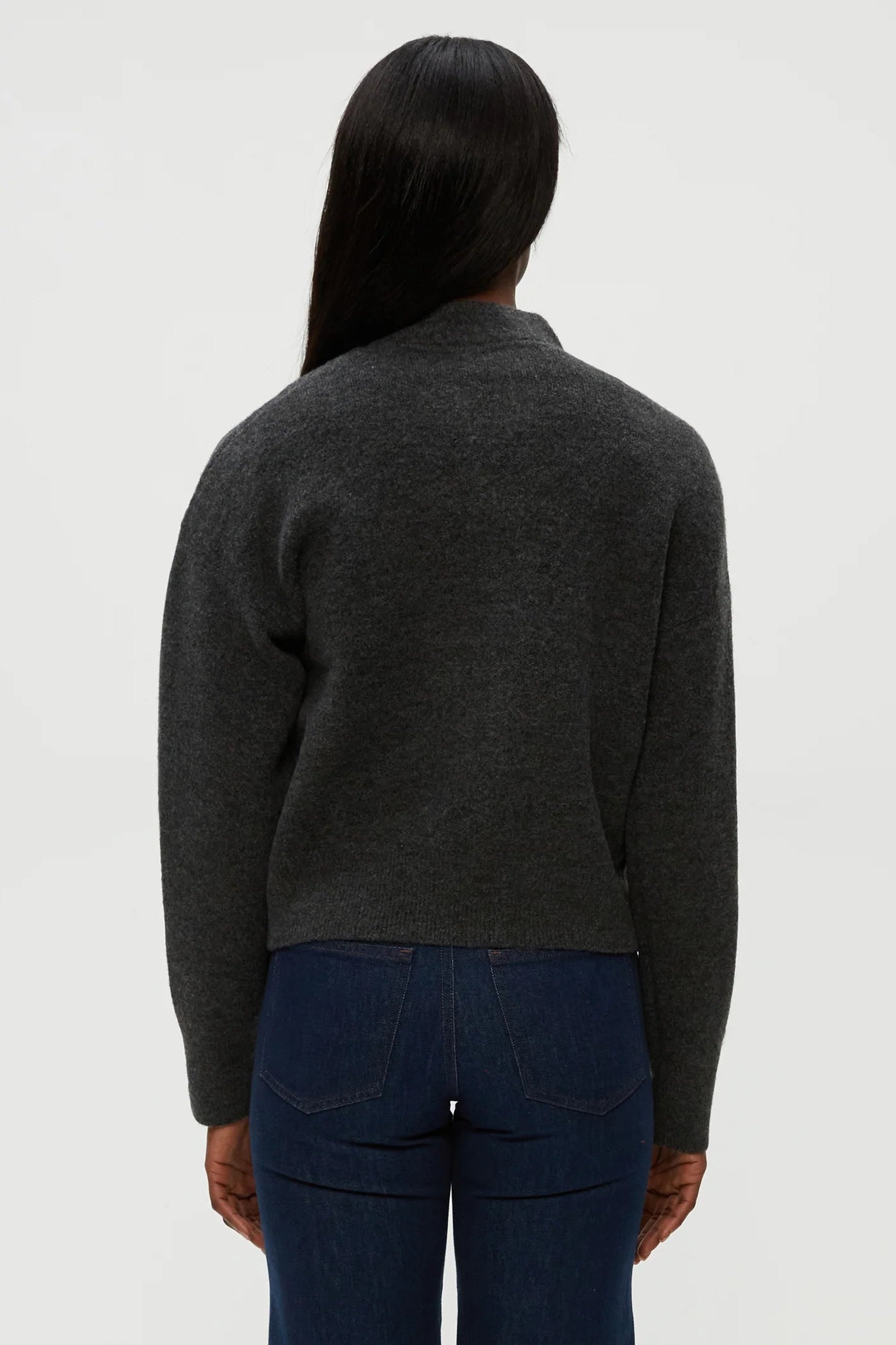 LIDIA CROPPED BOMBER JACKET IN CHARCOAL BACK VIEW