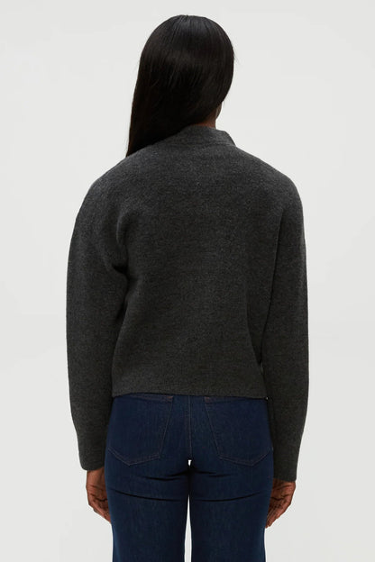 LIDIA CROPPED BOMBER JACKET IN CHARCOAL BACK VIEW
