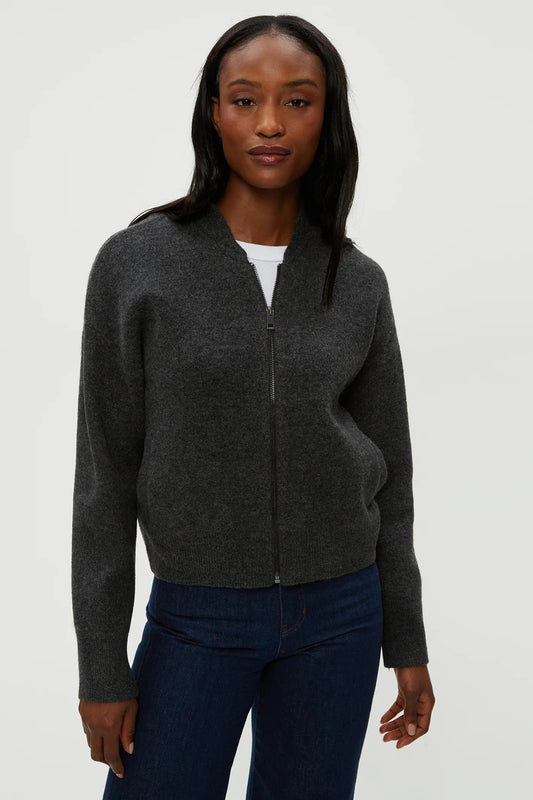 LIDIA CROPPED BOMBER JACKET IN CHARCOAL FRONT VIEW