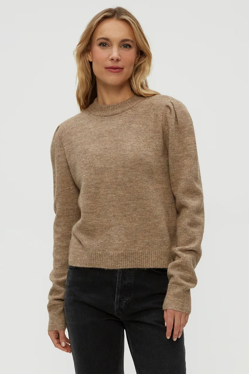 GENOVA PUFF SLEEVE PULLOVER IN DARK OATMEAL FRONT VIEW
