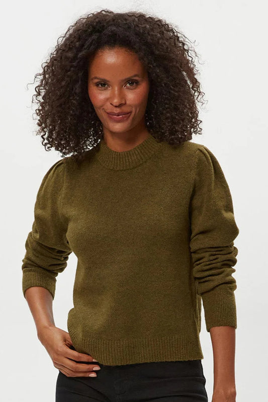 GENOVA PUFF SLEEVE PULLOVER IN TOPIARY FRONT VIEW