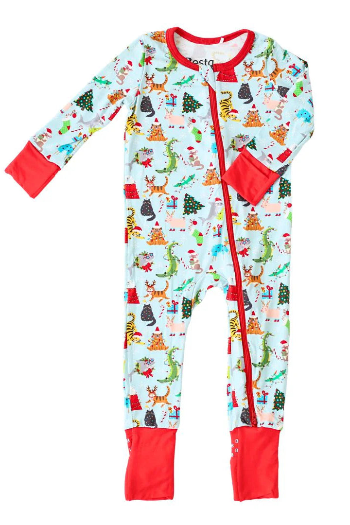 CHRISTMAS CONVERTIBLE COVERALL IN CRACKLING FRONT VIEW