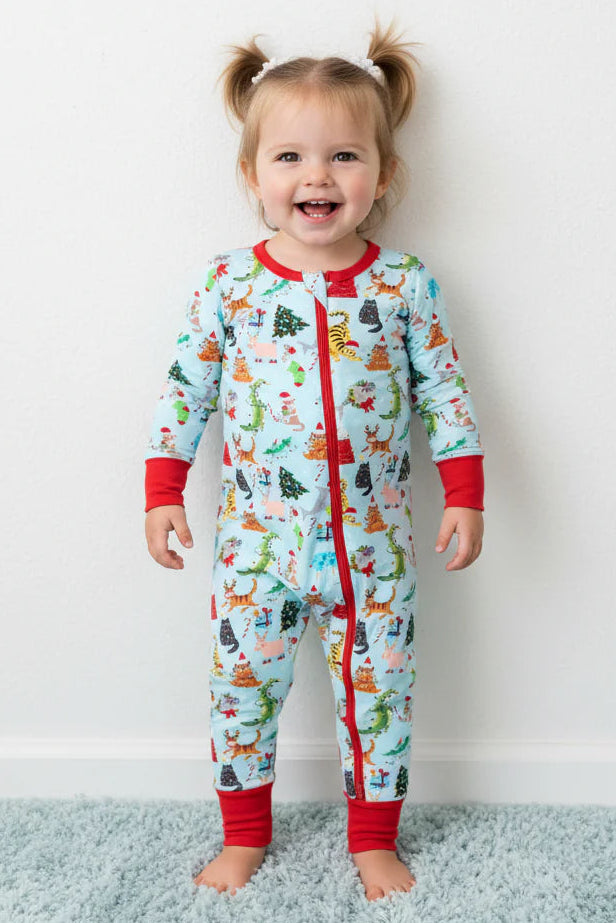 CHRISTMAS CONVERTIBLE COVERALL IN CRACKLING FRONT VIEW