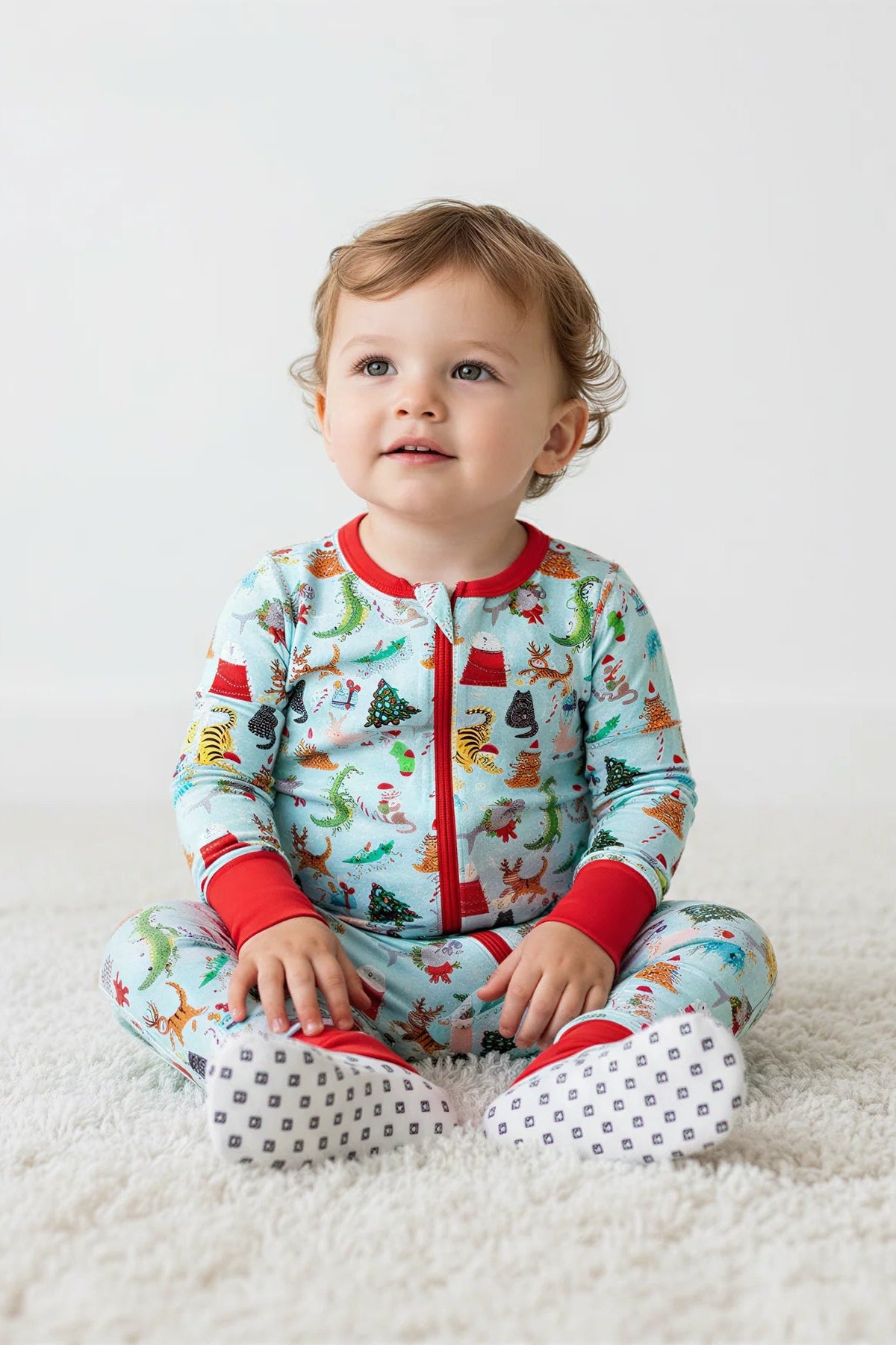 CHRISTMAS CONVERTIBLE COVERALL IN CRACKLING FRONT VIEW