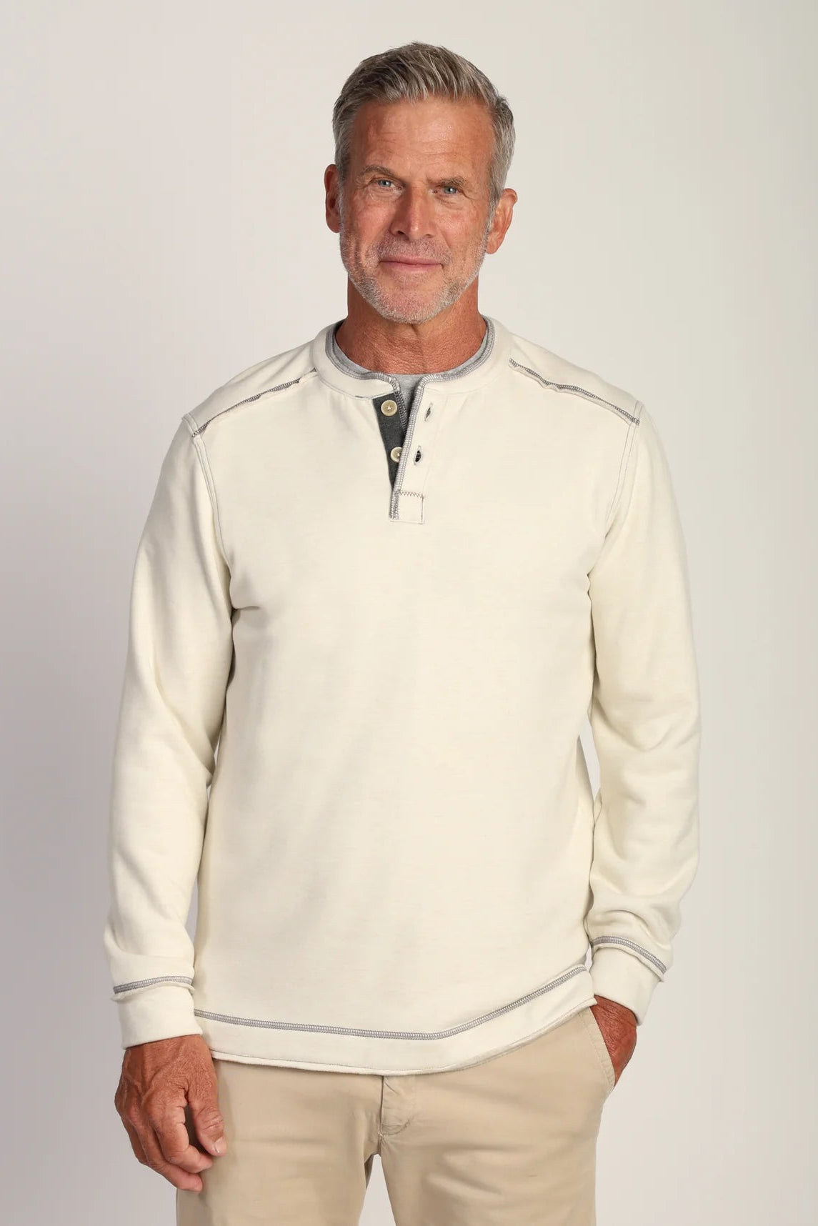 LUX CLOUD DOUBLE SIDED LONG SLEEVE HENLEY IN NATURAL FRONT VIEW
