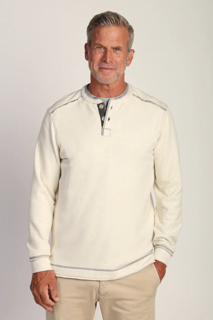 LUX CLOUD DOUBLE SIDED LONG SLEEVE HENLEY IN NATURAL FRONT VIEW
