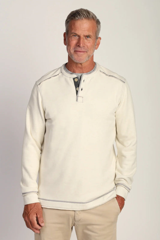 LUX CLOUD DOUBLE SIDED LONG SLEEVE HENLEY IN NATURAL FRONT VIEW