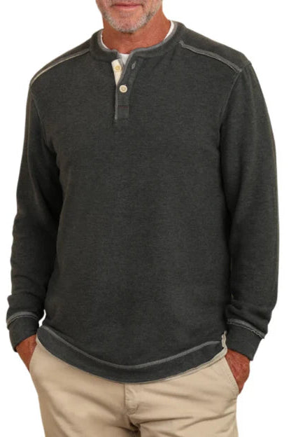 LUX CLOUD DOUBLE SIDED LONG SLEEVE HENLEY IN NAVY FRONT VIEW