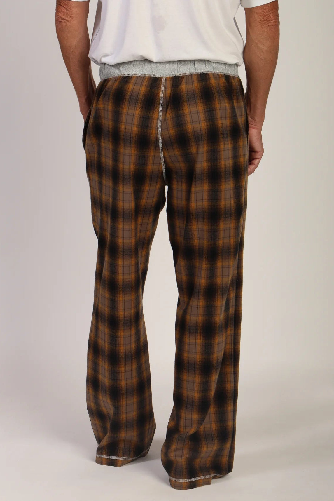SUMMIT CHECKS FLANNEL PANT IN BROWN AND DARK BROWN BACK VIEW