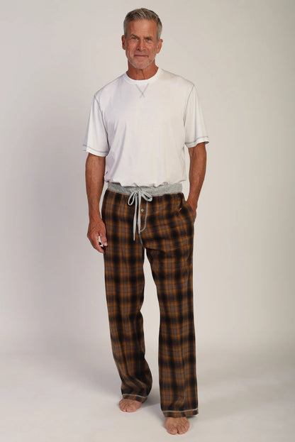 SUMMIT CHECKS FLANNEL PANT IN BROWN AND DARK BROWN FRONT VIEW