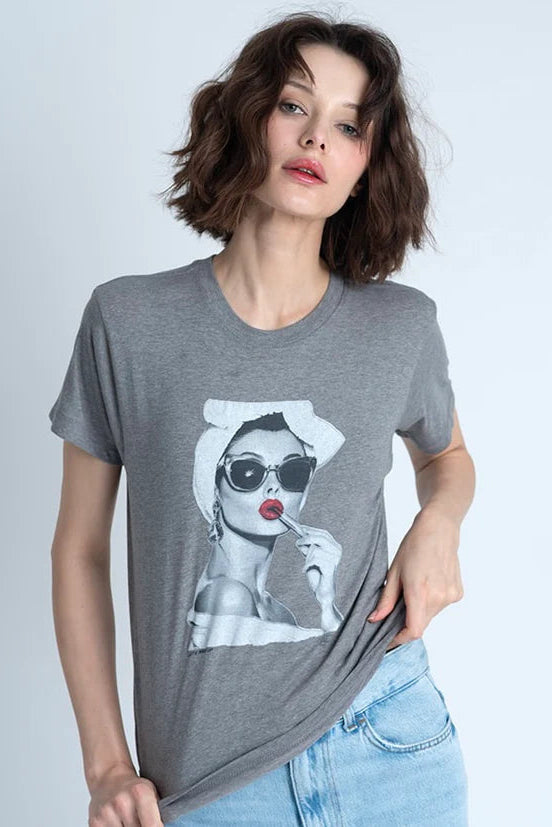 LETS MAKE UP MUSHIE TEE IN GREY HEATHER FRONT VIEW