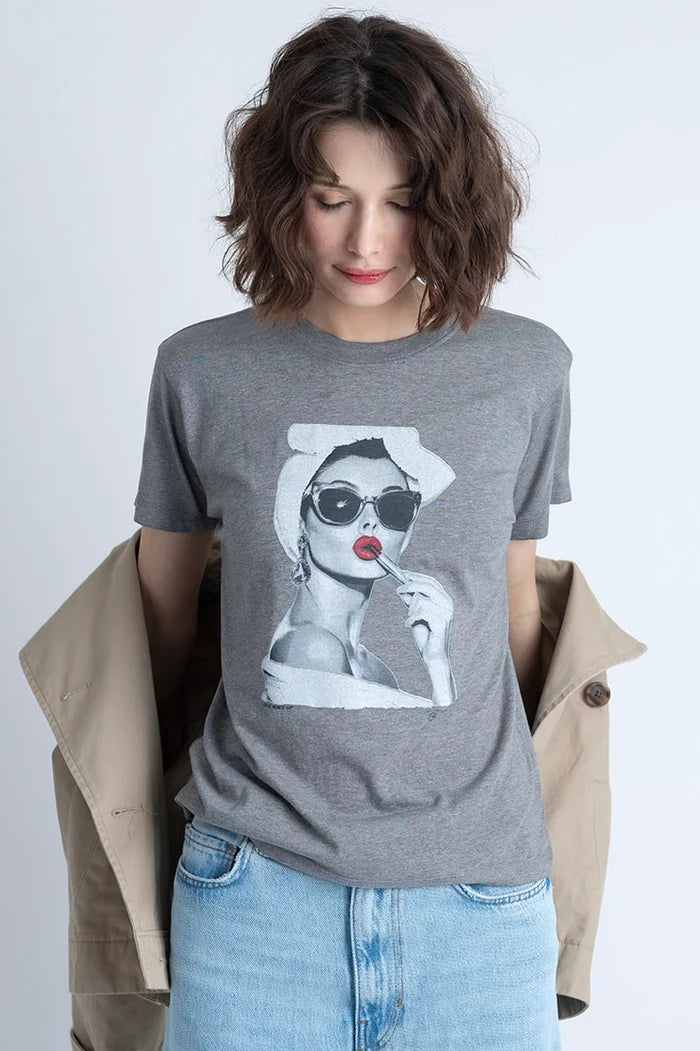 LETS MAKE UP MUSHIE TEE IN GREY FRONT VIEW