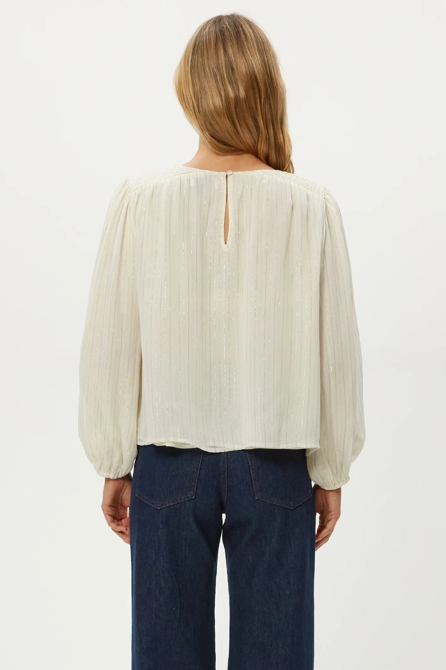 DOLLY BLOUSE w/ SMOCKING DETAIL IN IVORY BACK VIEW
