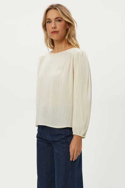 DOLLY BLOUSE w/ SMOCKING DETAIL IN IVORY SIDE VIEW