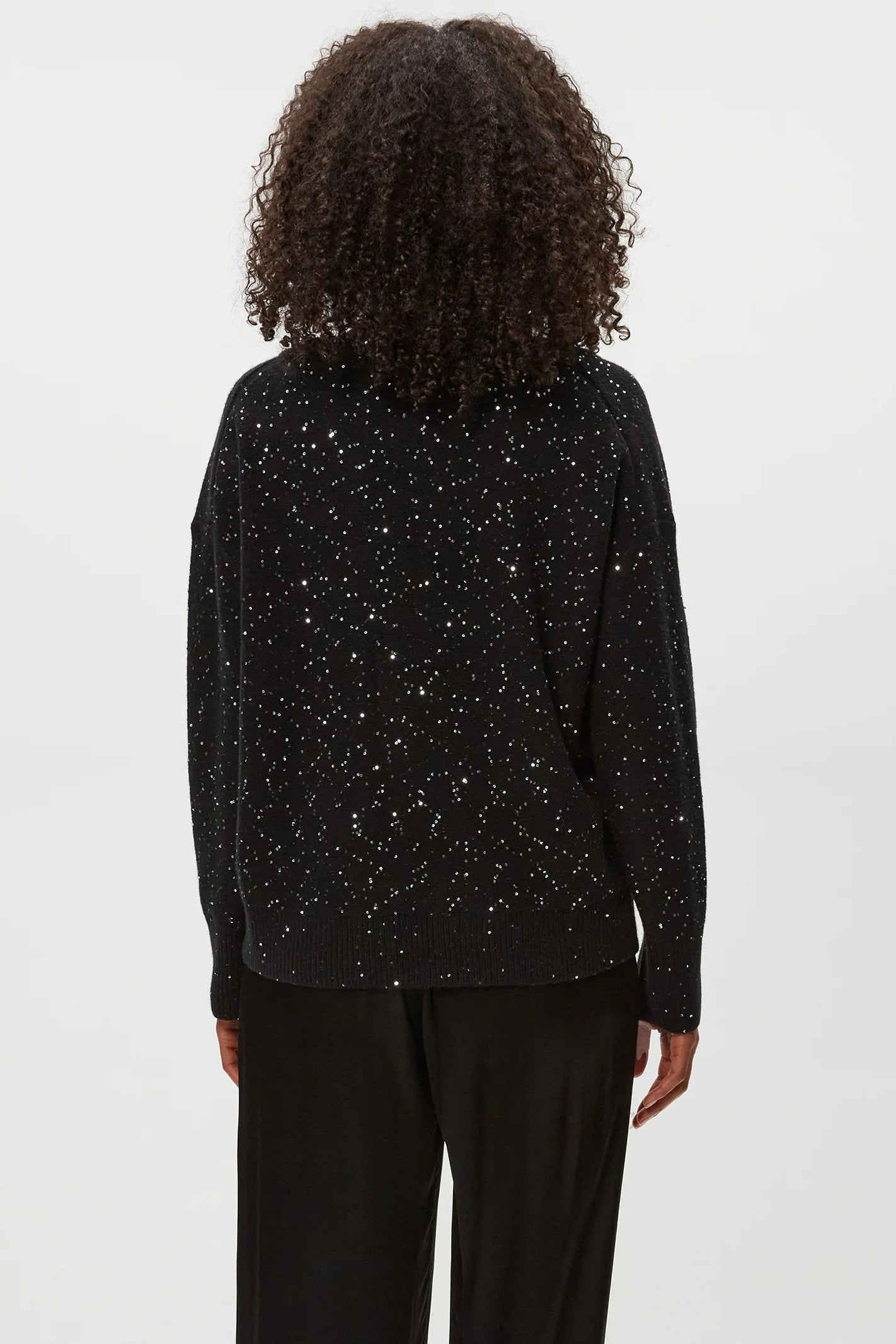 FRANCIS V-NECK SWEATER IN BLACK BACK VIEW