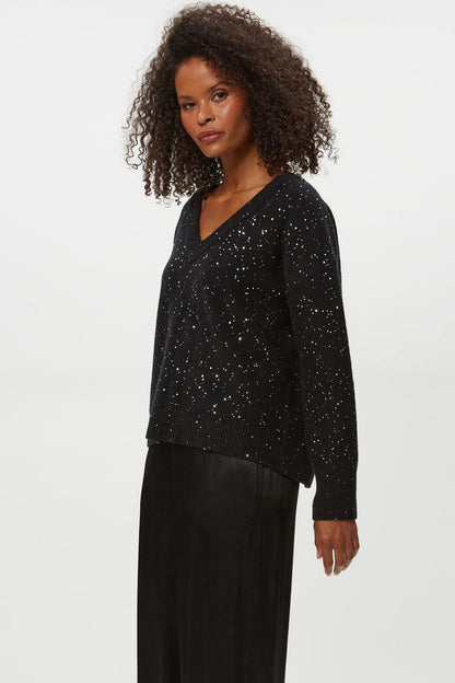 FRANCIS V-NECK SWEATER IN BLACK SIDE VIEW