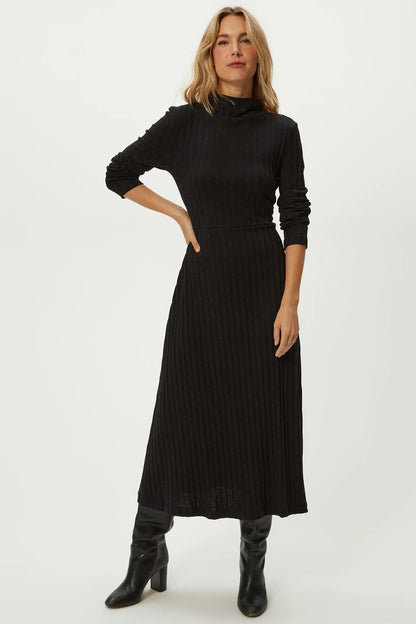 LENOX MOCK-NECK MIDI DRESS IN BLACK FRONT VIEW