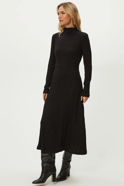LENOX MOCK-NECK MIDI DRESS IN BLACK SIDE VIEW