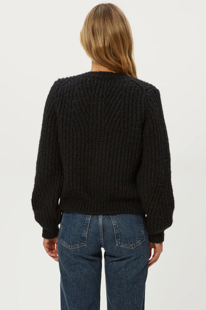 LUMI CREW NECK CARDI IN BLACK BACK VIEW