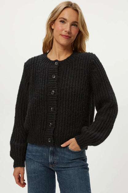 LUMI CREW NECK CARDI IN BLACK FRONT VIEW