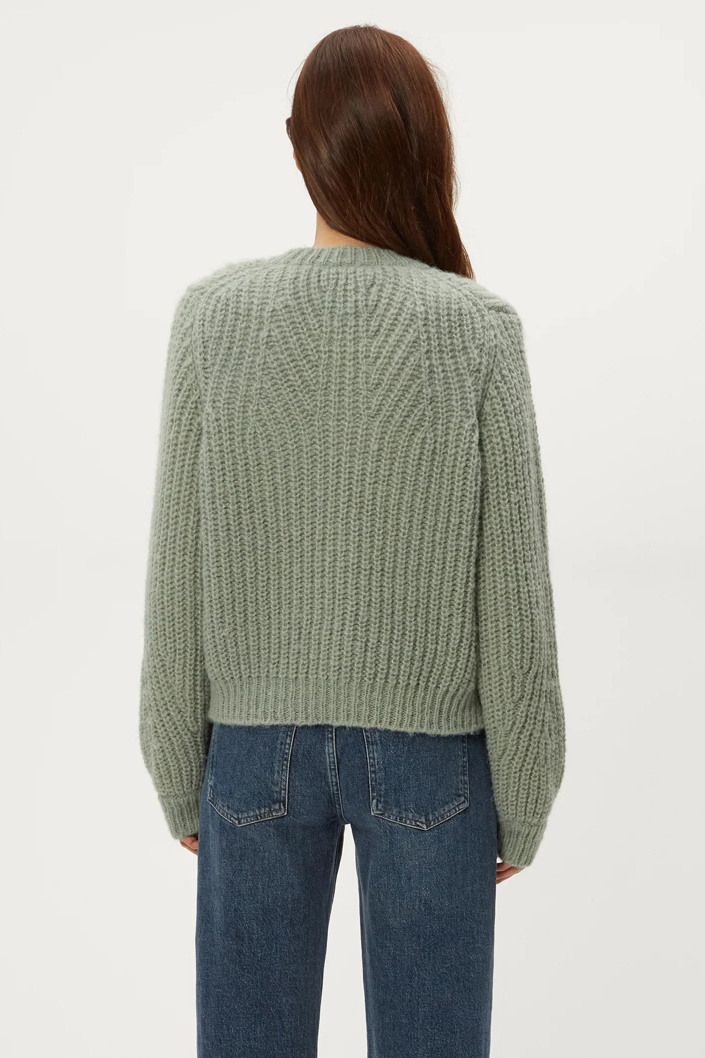 LUMI CREW NECK CARDI IN SAGE BACK VIEW 