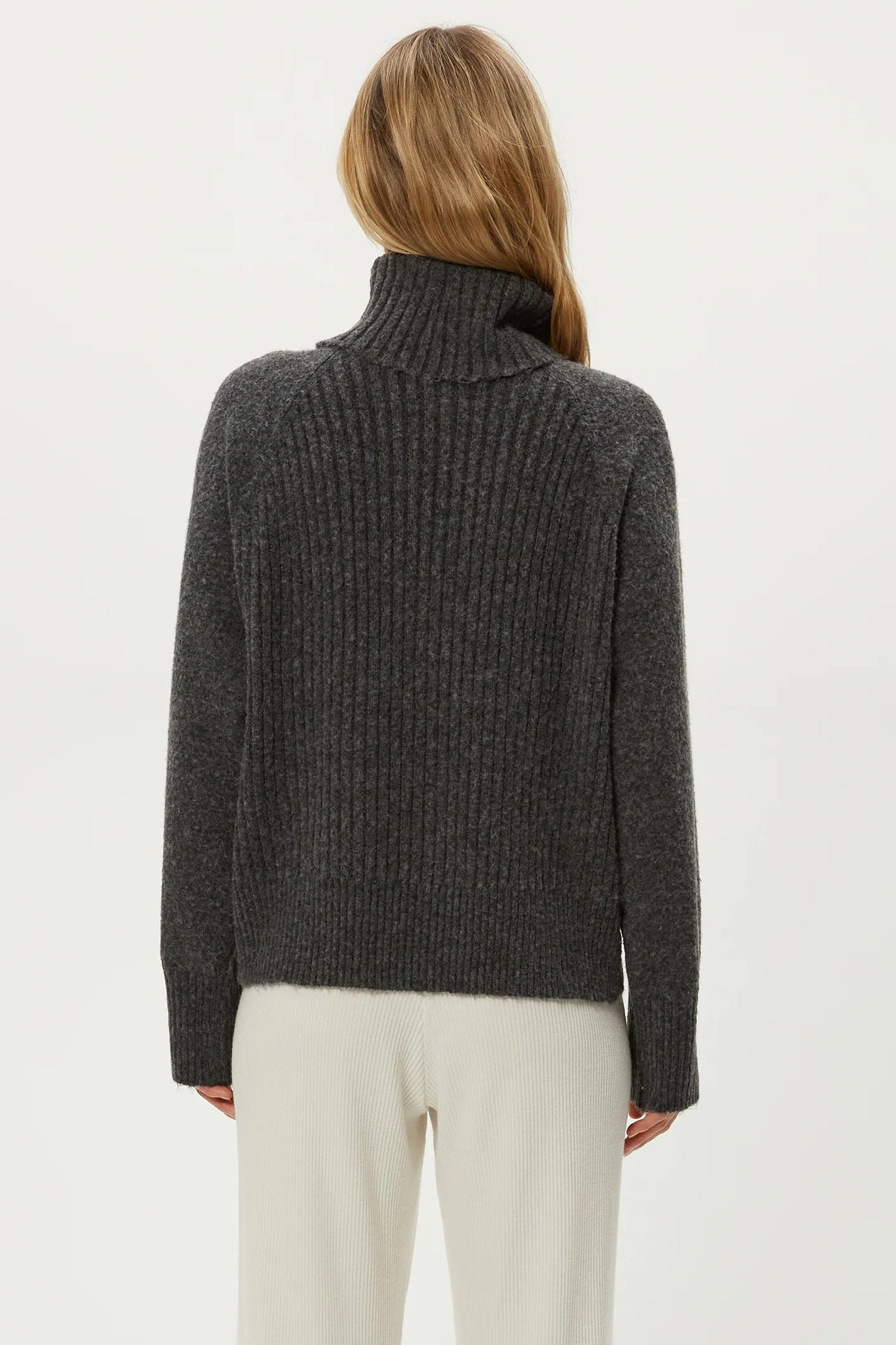 STORM T-NECK PULLOVER IN CHARCOAL BACK VIEW