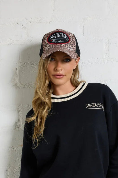 VON DUTCH TRUCKER HAT IN LEOPARD FRONT VIEW