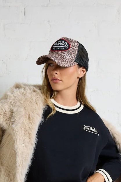 VON DUTCH TRUCKER HAT IN LEOPARD SIDE VIEW