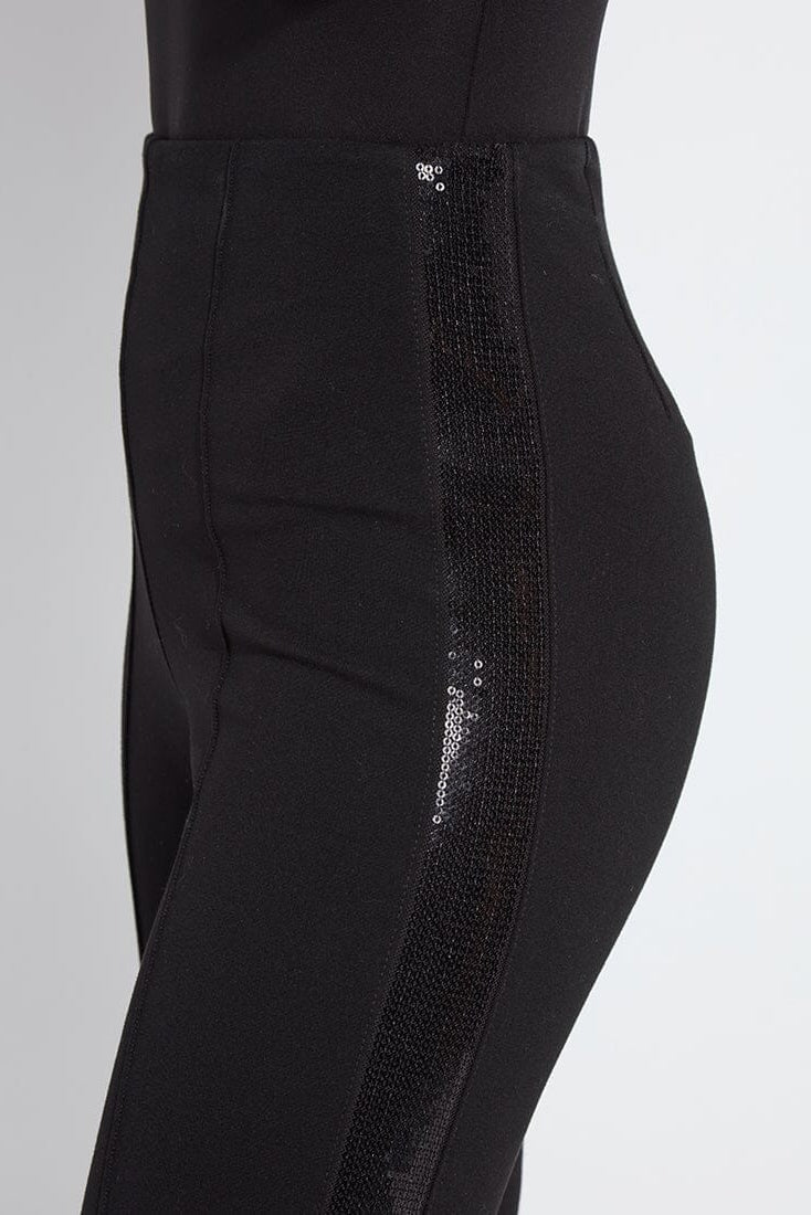ELYSSE SEQUIN EMBELLISHED PANT IN BLACK SIDE DETAIL VIEW