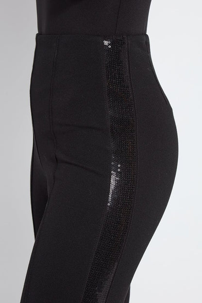 ELYSSE SEQUIN EMBELLISHED PANT IN BLACK SIDE DETAIL VIEW