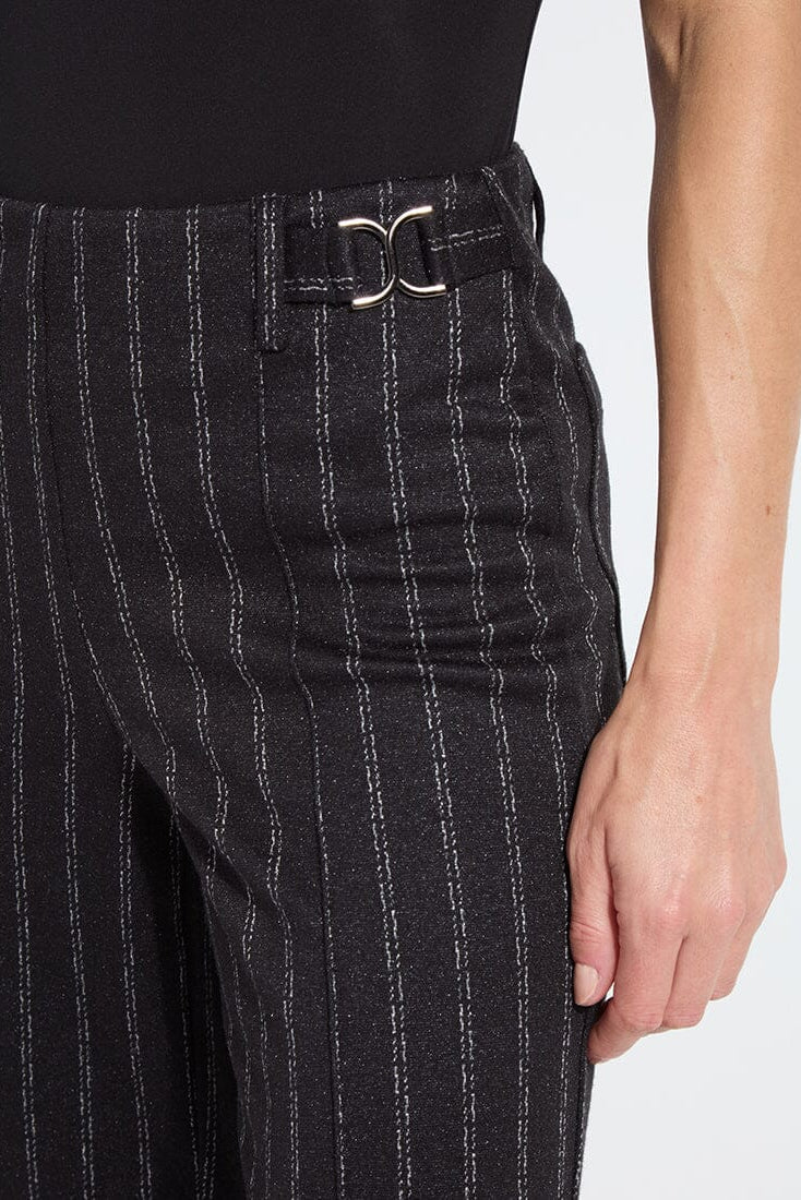 ISABEL WIDE LEG PONTE PANT IN CHARCOAL LANE FRONT DETAIL VIEW
