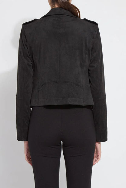AMELIA MOTO VEGAN SUEDE JACKET IN BLACK BACK VIEW