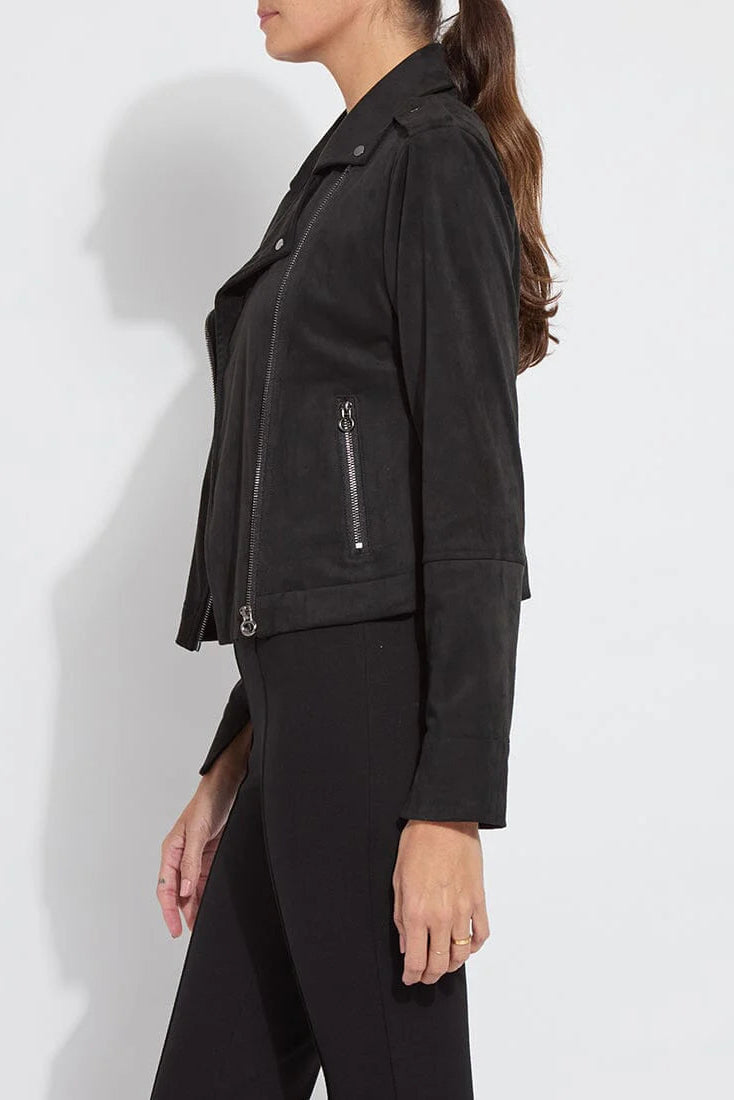 AMELIA MOTO VEGAN SUEDE JACKET IN BLACK SIDE VIEW
