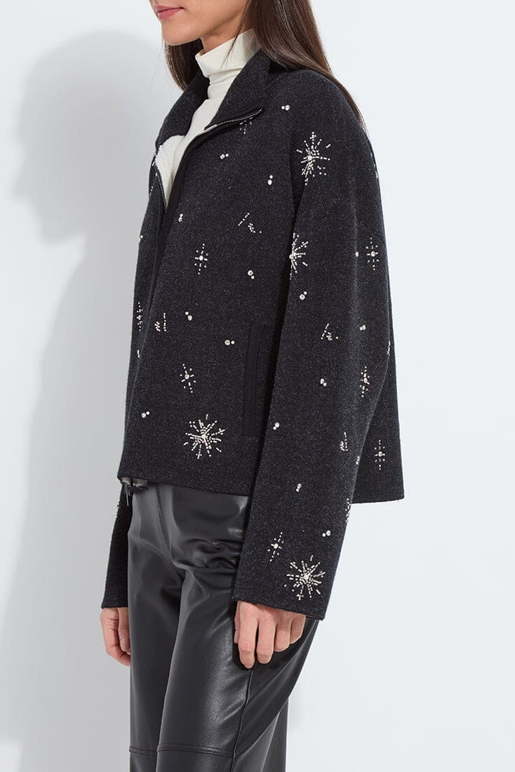 SCOTTIE EMBELLISHED KNIT JACKET IN CHARCOAL/LIGHT PEWTER SIDE VIEW