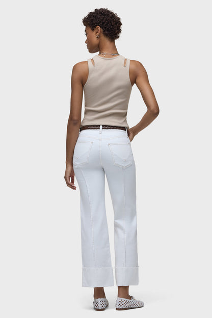 White wide-leg jeans, rear view with back pockets and belt loops