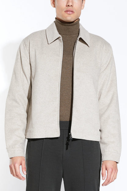 RENOIR CROPPED MAILMAN JACKET IN LIGHT TAUPE FRONT VIEW