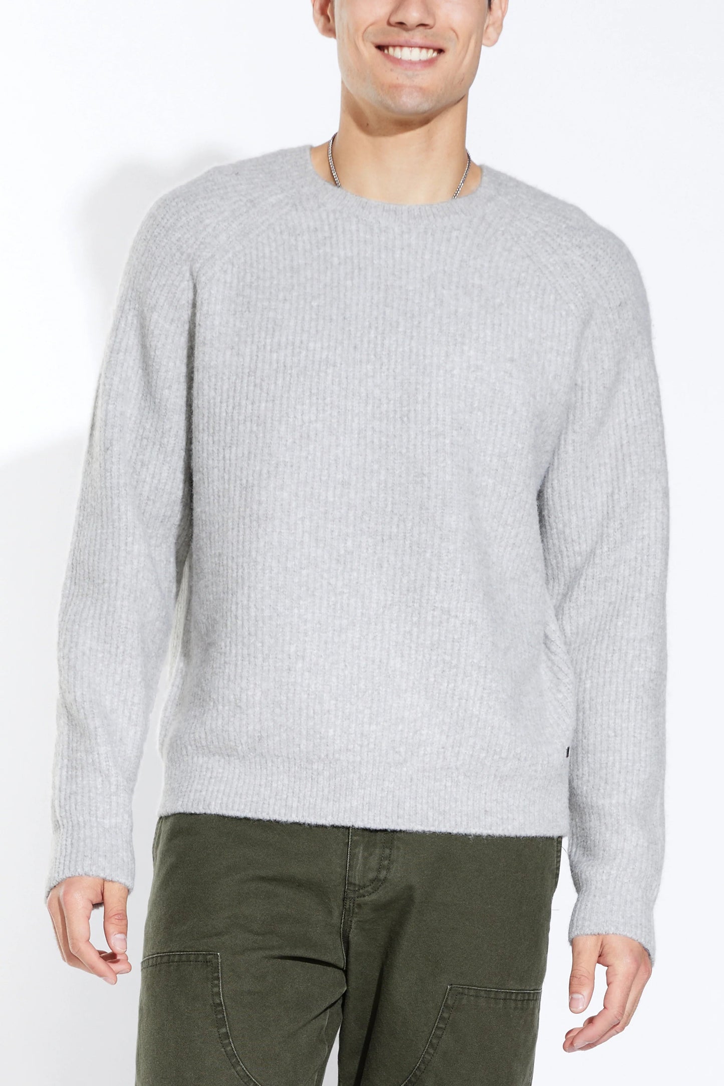 CURTIS OVERSIZED PLUSH CREW SWEATER IN GRAY FRONT VIEW