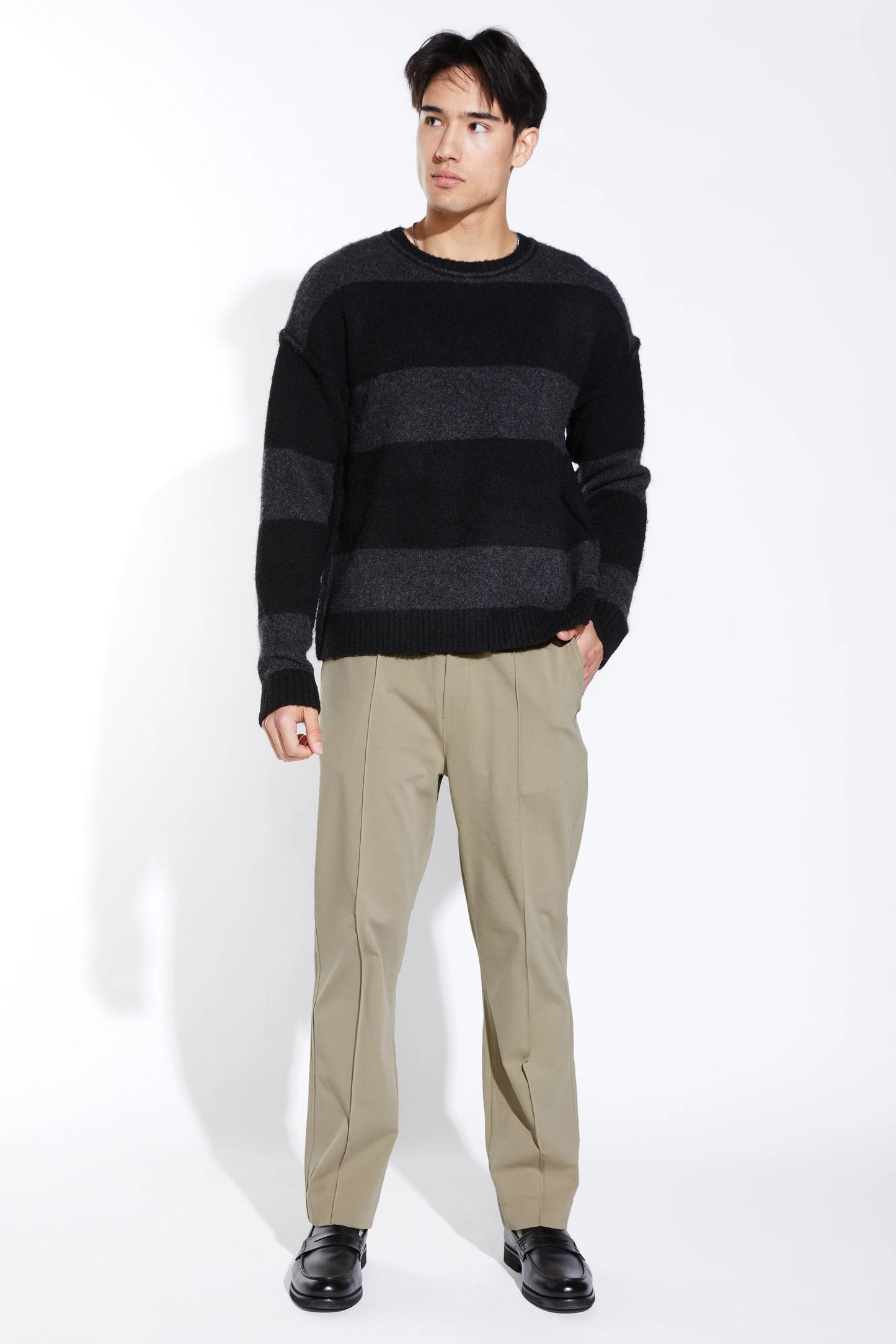 ROTHKO OVERSIZED PLUSH CREW SWEATER IN BLACK FRONT VIEW
