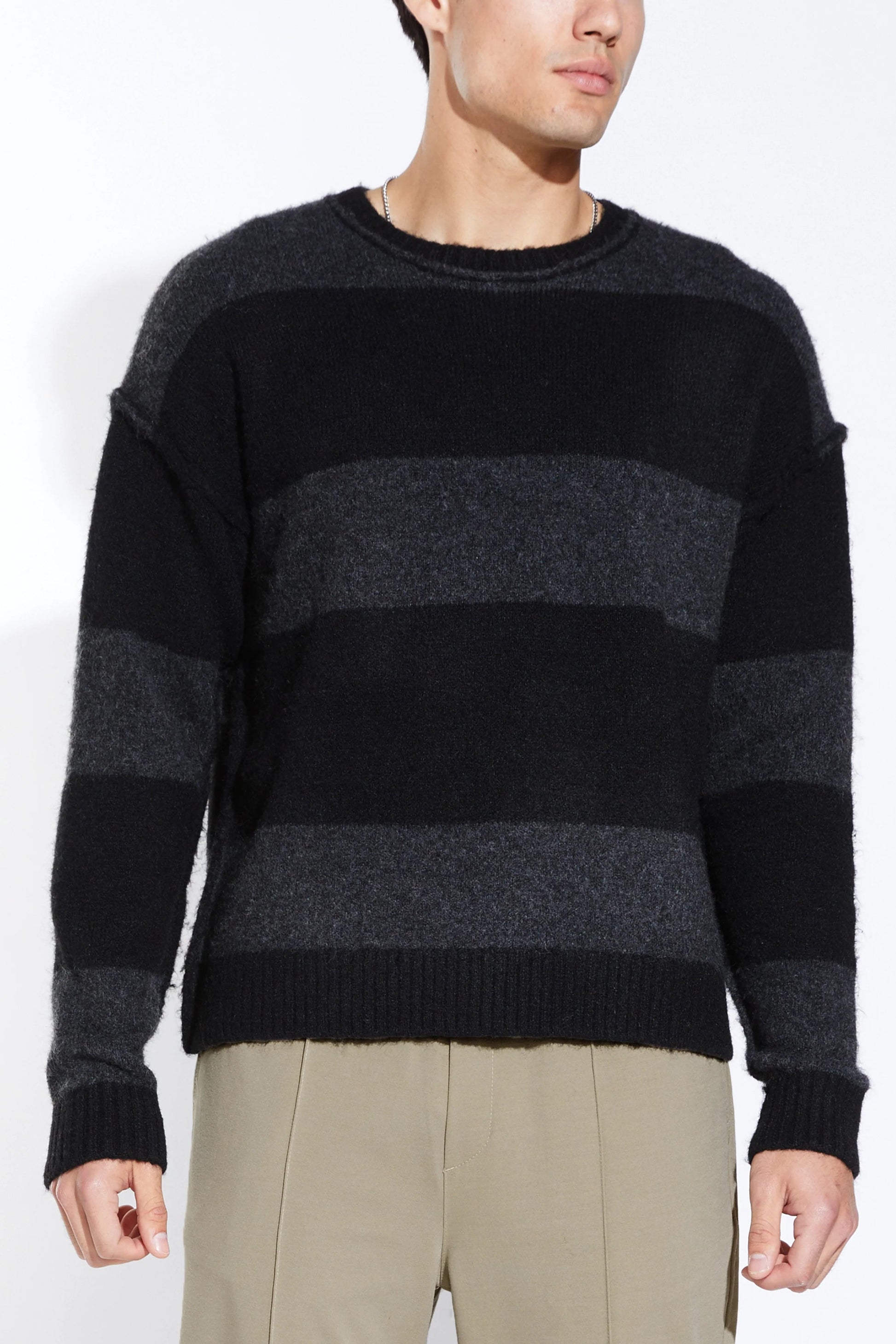 ROTHKO OVERSIZED PLUSH CREW SWEATER IN BLACK FRONT VIEW