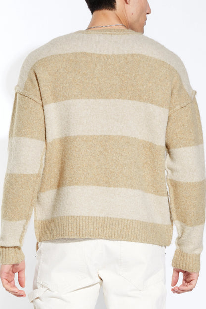 ROTHKO OVERSIZED PLUSH CREW SWEATER IN KHAKI BACK VIEW