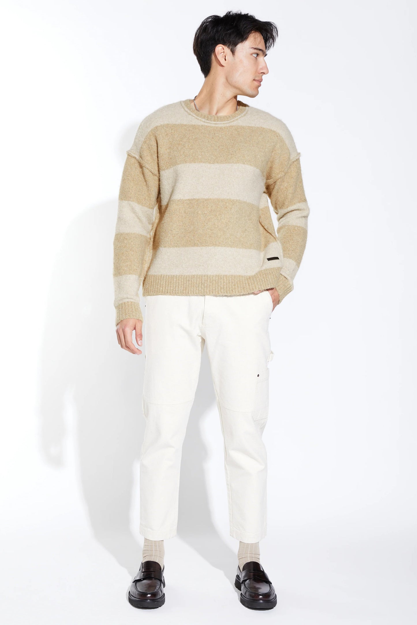 ROTHKO OVERSIZED PLUSH CREW SWEATER IN KHAKI FRONT VIEW