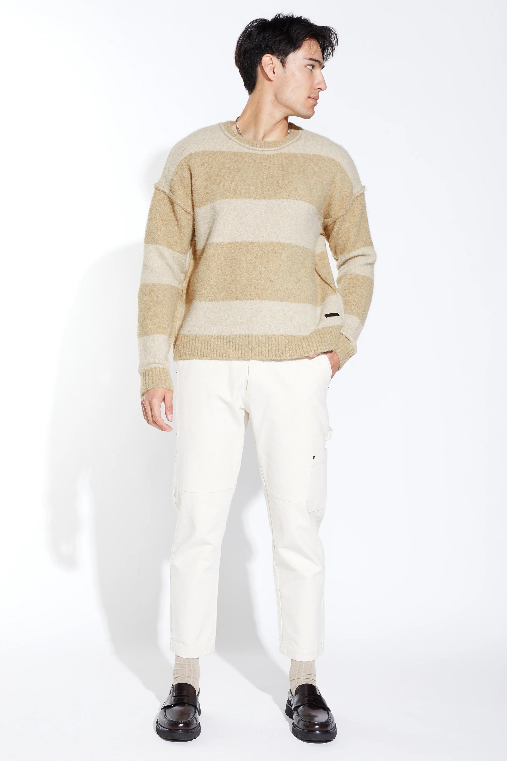 ROTHKO OVERSIZED PLUSH CREW SWEATER IN KHAKI FRONT VIEW