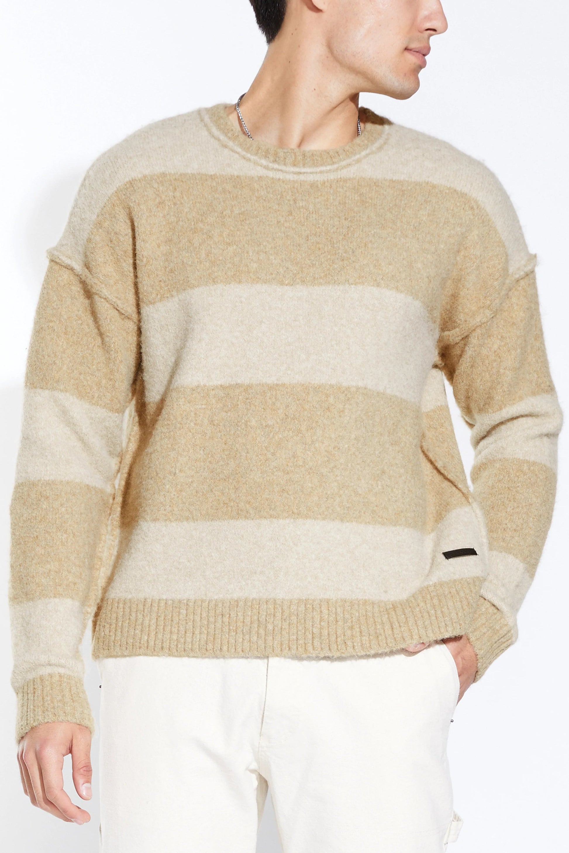 ROTHKO OVERSIZED PLUSH CREW SWEATER IN KHAKI FRONT VIEW