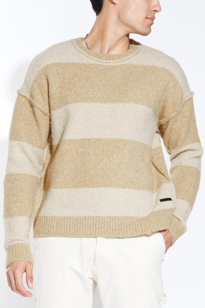 ROTHKO OVERSIZED PLUSH CREW SWEATER IN KHAKI FRONT VIEW