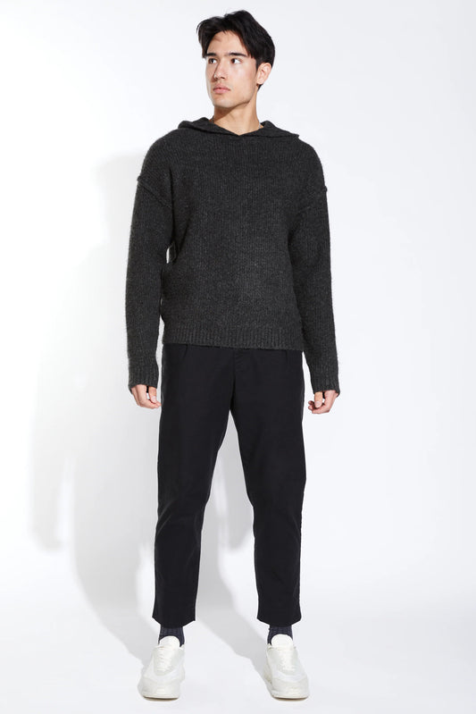 AVERY OVERSIZED BRUSHED KNIT HOODIE IN DARK CHARCOAL FRONT VIEW