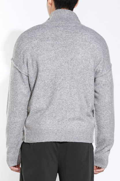 CALLAHAN OVERSIZED ZIP SWEATER JACKET IN HEATHER GREY BACK VIEW